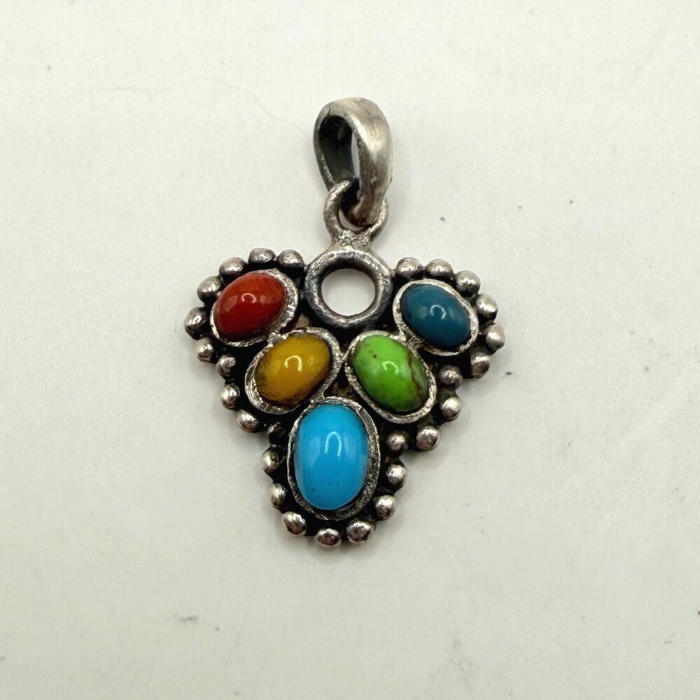 Vintage Sterling Silver Southwestern Cluster Pendant | 925 Turquoise Boho Charm